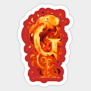 Fiery Lion and the Letter G - Fantasy Sticker